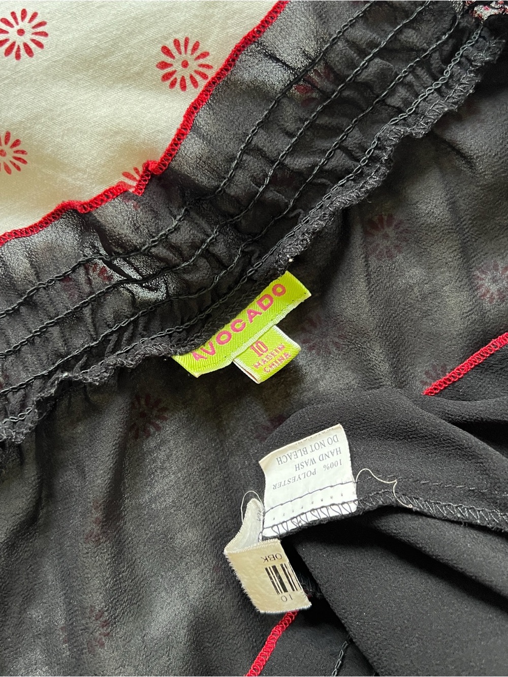 avocado Black Sheer Peasant Blouse with Red Rose Cross Stitch Embroidery - SZ 10 - Picture 5 of 5